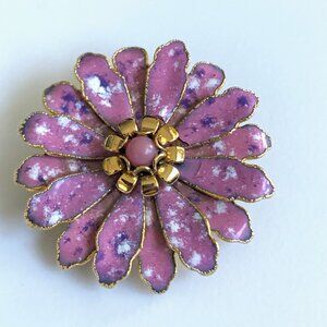Vintage Pink Purple Splatter Confetti Enamel Painted Daisy Flower Brooch
